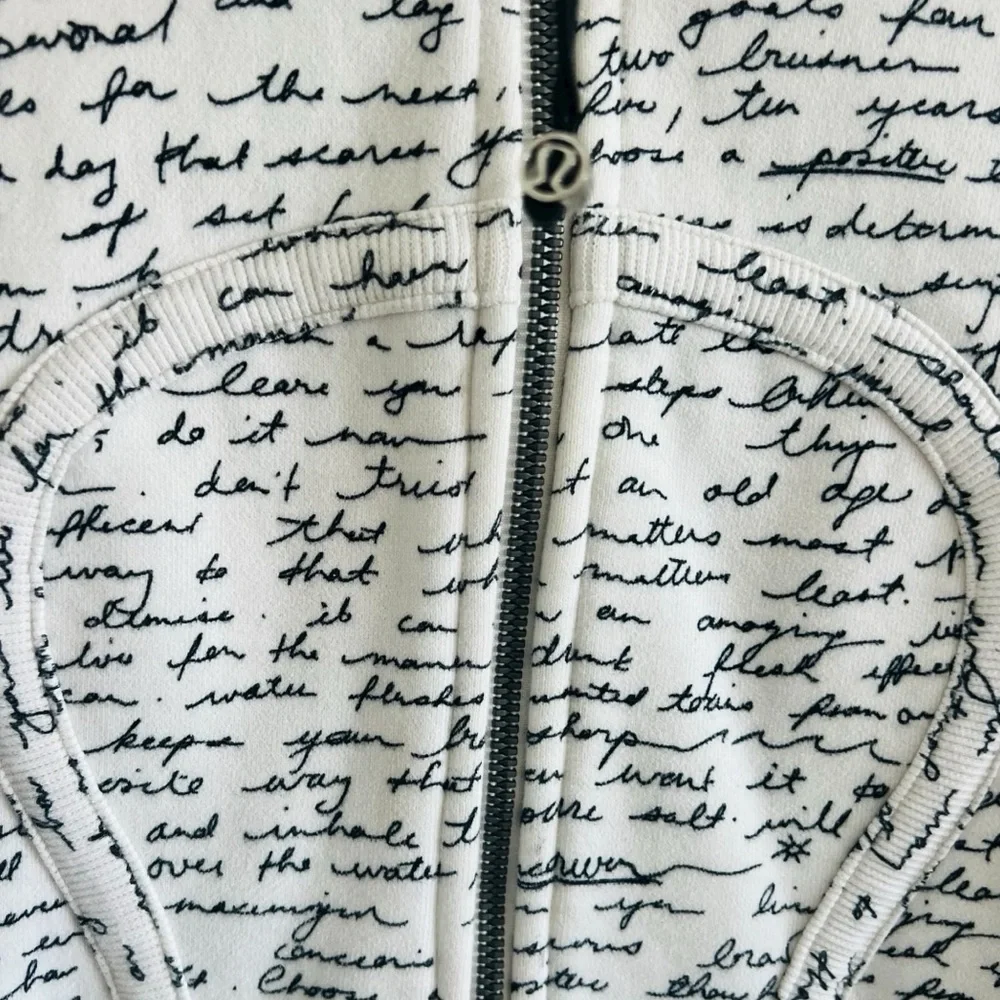 Lululemon Scuba Hoodie II White & Black Manifesto Script Full Zip Jacket - Picture 2 of 9